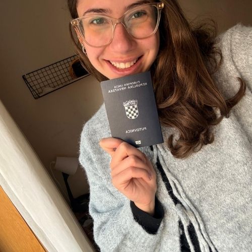 Isabela with her Croatian passport