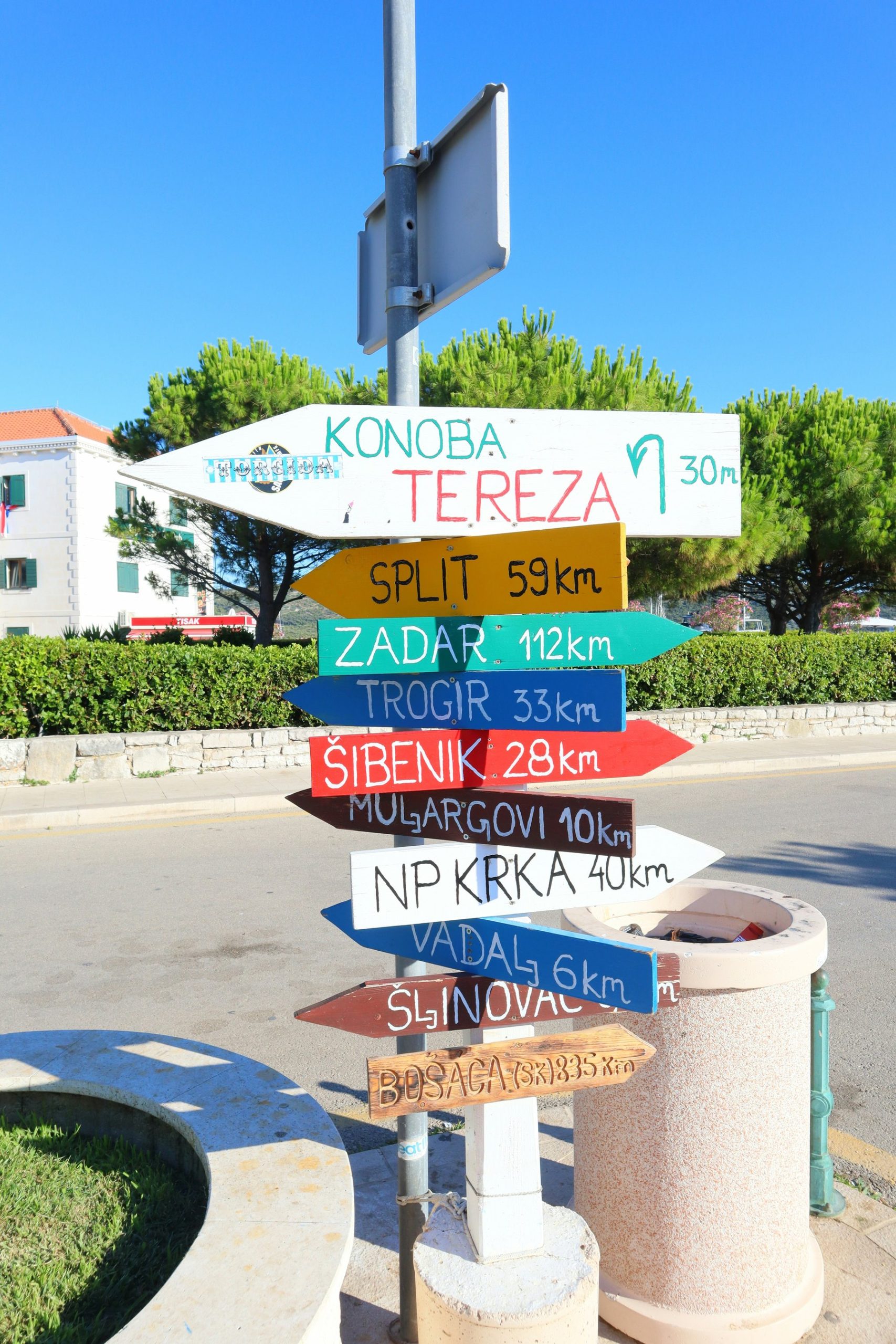 A signpost pointing the way to Croatian towns