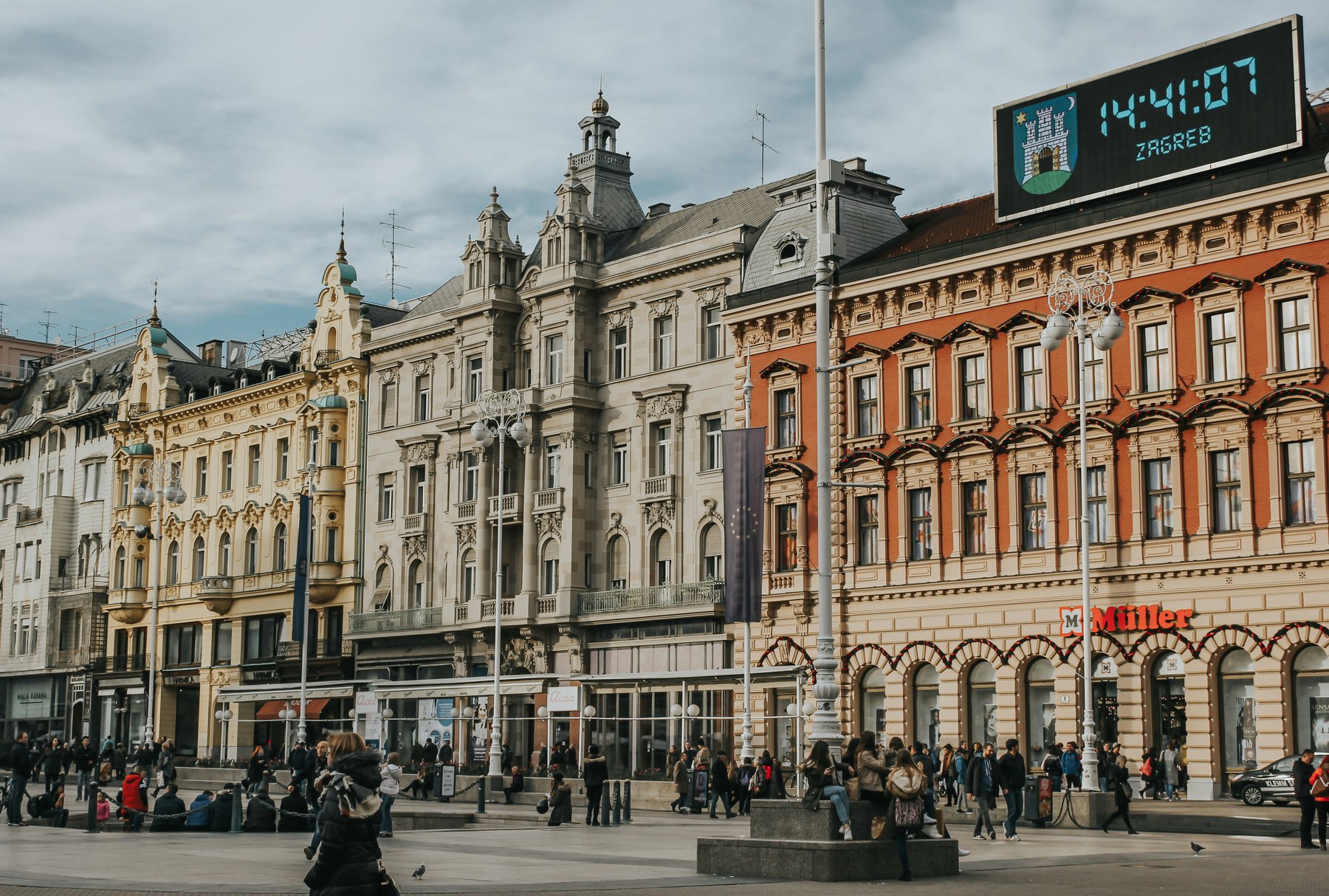 Ban Jelačić Square in Zagreb on a busy day